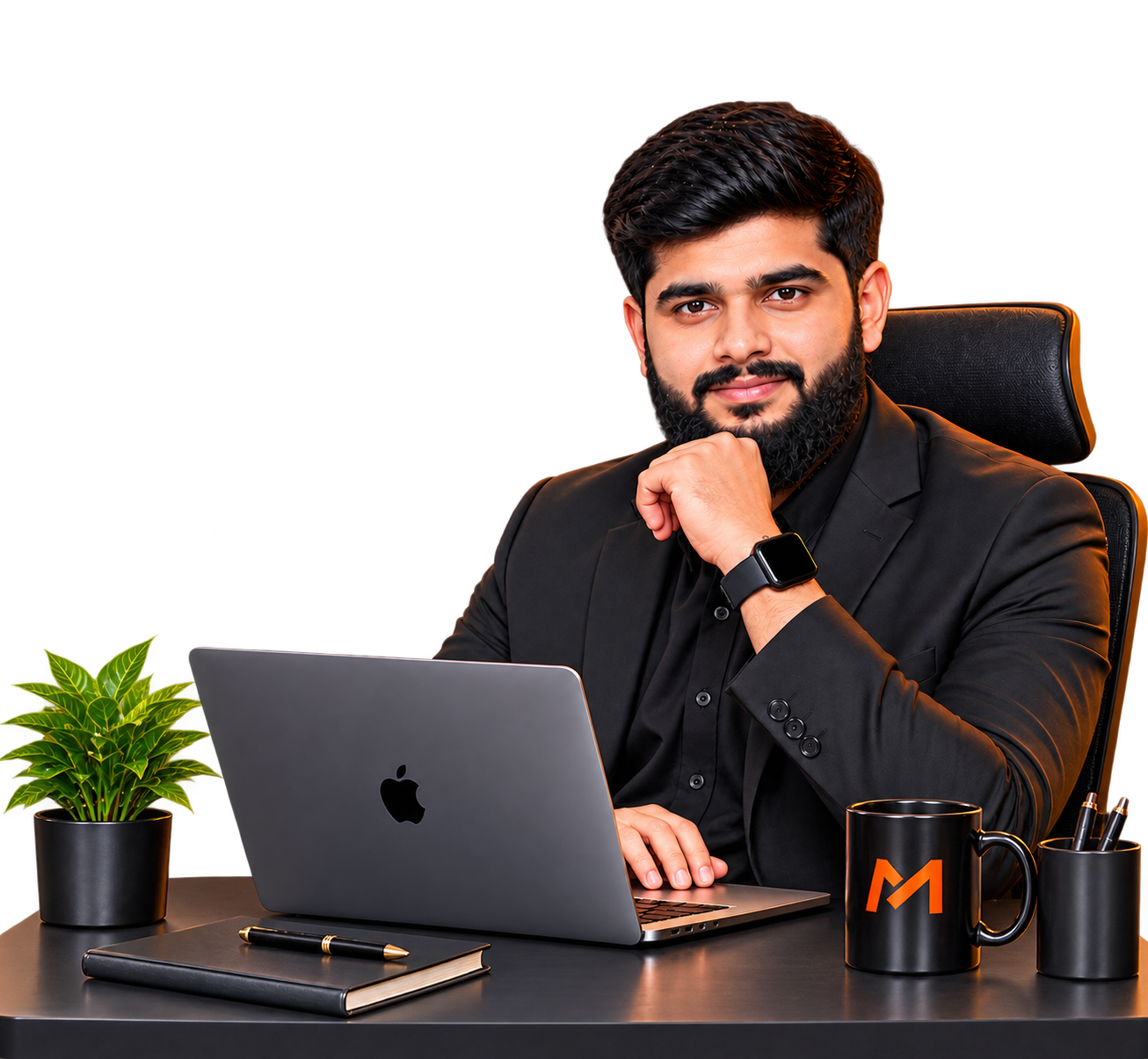 Founder of Markino Digital working on a laptop, representing the team behind Markino Digital's web design, AI automation and digital marketing services